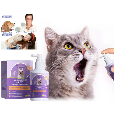 Pet Dental Spray for dogs and cats to freshen breath and maintain oral hygiene.