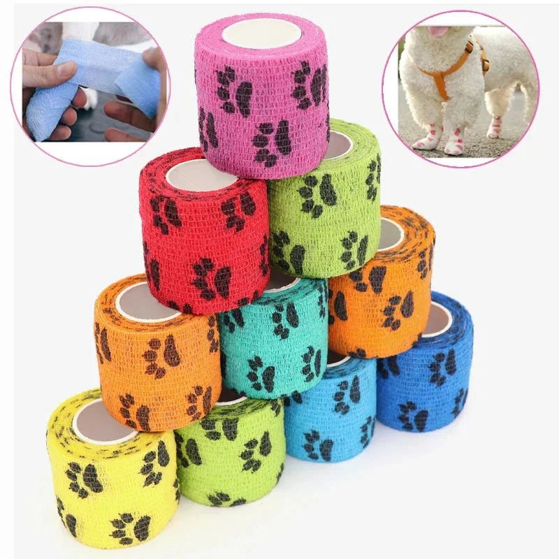 Load image into Gallery viewer, Eco-friendly pet paw wraps in assorted colors, 6-pack, biodegradable and self-adhesive for paw protection.
