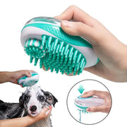 Pet bath brush with soft silicone bristles for gentle grooming and massage for dogs and cats.