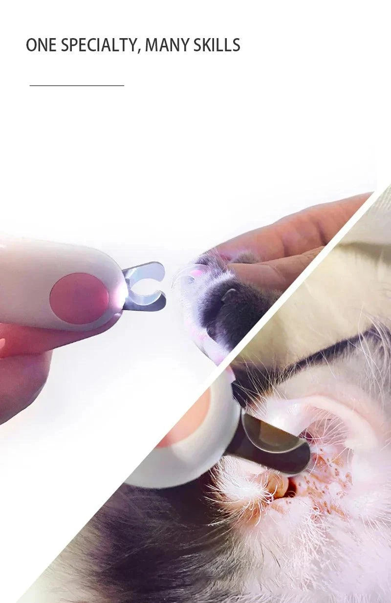 Load image into Gallery viewer, LED Pet Nail Clippers demonstrating precise trimming with built-in LED light.
