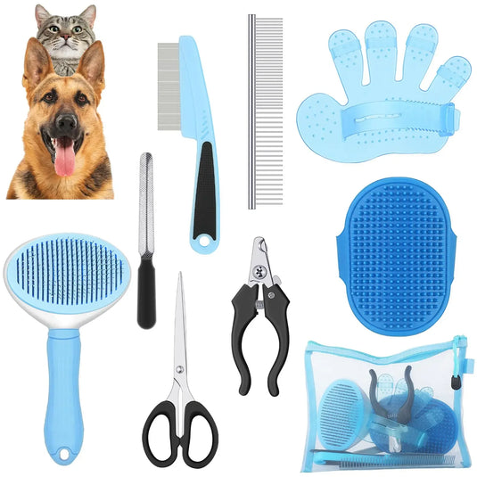 Wood & Stainless Steel Pet Grooming Kit
