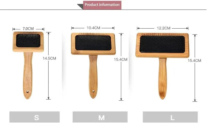 Load image into Gallery viewer, Eco-Friendly Bamboo Pet Grooming Brush in three sizes with dimensions displayed.
