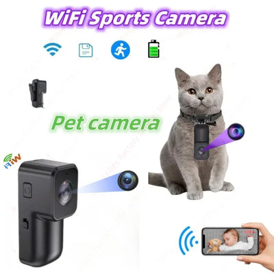 1080P HD Mini Action Camera with 160° Wide Angle, WiFi Connectivity, and Portable Design for Pets.