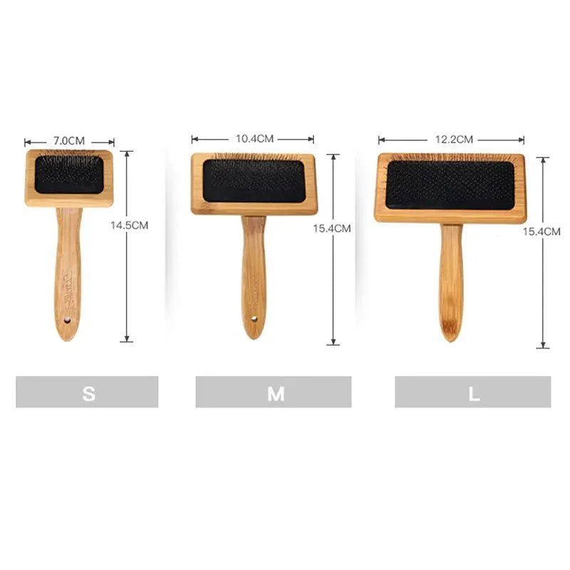 Load image into Gallery viewer, Eco-Friendly Bamboo Pet Grooming Brush in three sizes (S, M, L) with sustainable bamboo handles.
