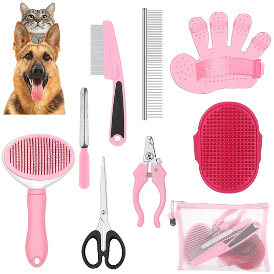 Wood & Stainless Steel Pet Grooming Kit