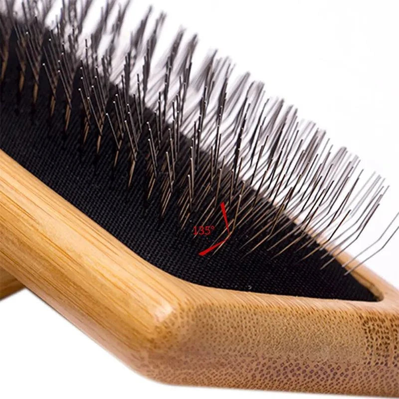 Load image into Gallery viewer, Eco-Friendly Bamboo Pet Grooming Brush for dogs and cats, sustainable bamboo handle with soft needles.
