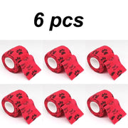 6-pack of red eco-friendly pet paw wraps with paw prints.