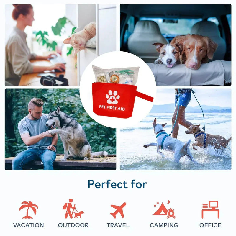 Load image into Gallery viewer, Reflective Pet Emergency Travel Kit - waterproof first aid for dogs &amp; cats, perfect for outdoor adventures.
