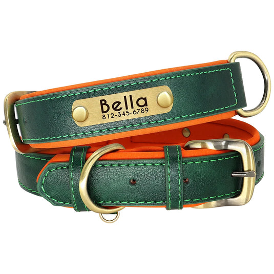 Personalized Leather Dog Collar & Leash Set with Engraved Nameplate