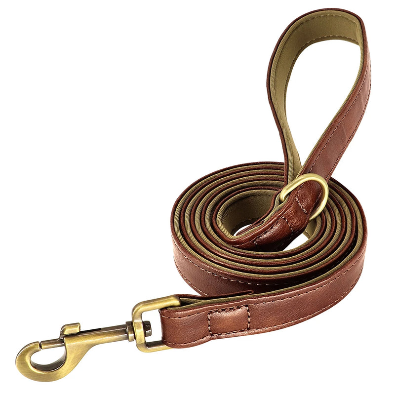 Load image into Gallery viewer, Personalized Leather Dog Collar &amp; Leash Set with Engraved Nameplate
