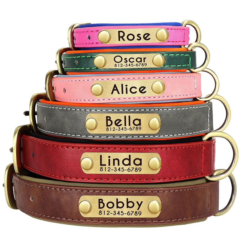 Load image into Gallery viewer, Personalized Leather Dog Collar &amp; Leash Set with Engraved Nameplate
