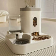 2-in-1 Automatic Cat Feeder with Water Dispenser, tilted design, durable plastic.