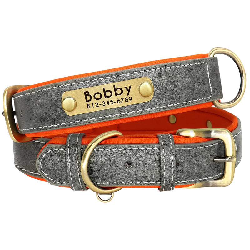Load image into Gallery viewer, Personalized Leather Dog Collar &amp; Leash Set with Engraved Nameplate
