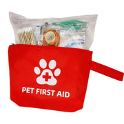 Reflective pet emergency travel kit, waterproof first aid for dogs and cats, high visibility.