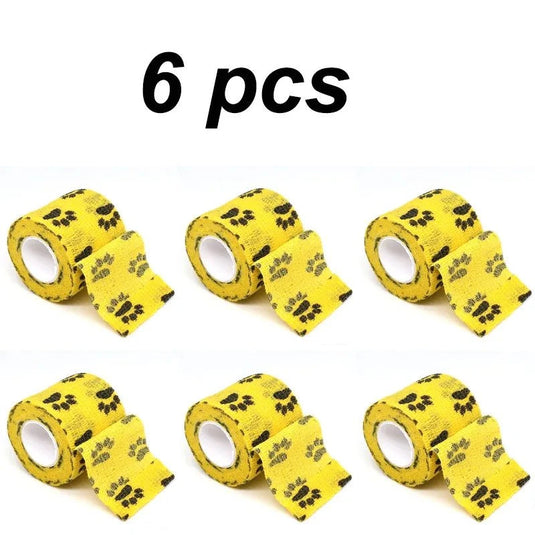Eco-friendly pet paw wraps 6-pack, self-adhesive bandages for paw protection, biodegradable material.