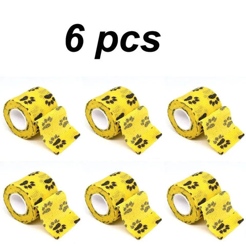 Eco-friendly pet paw wraps 6-pack, self-adhesive bandages for paw protection, biodegradable material.