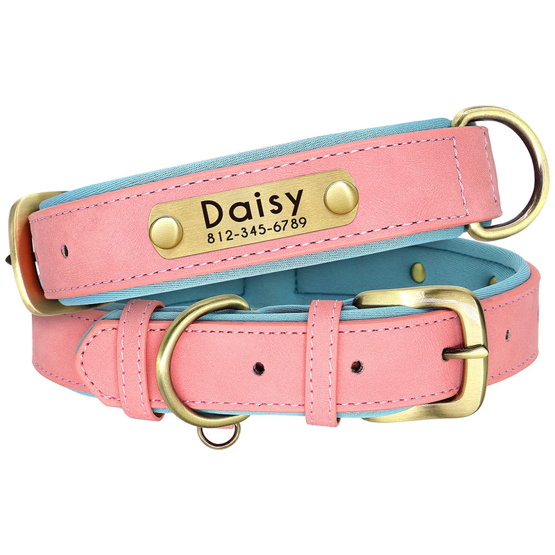 Load image into Gallery viewer, Personalized Leather Dog Collar &amp; Leash Set with Engraved Nameplate
