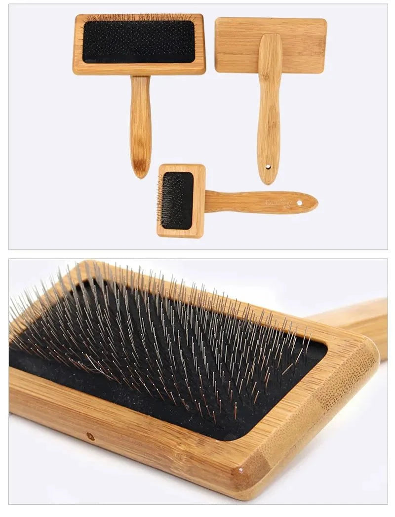 Load image into Gallery viewer, Eco-friendly bamboo pet grooming brush with soft needles for shedding and detangling.
