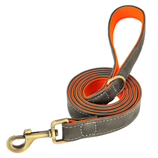 Personalized Leather Dog Collar & Leash Set with Engraved Nameplate