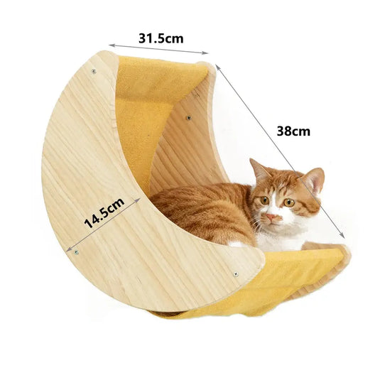 Wooden Wall-Mounted Cat Climbing Shelves & Hammock
