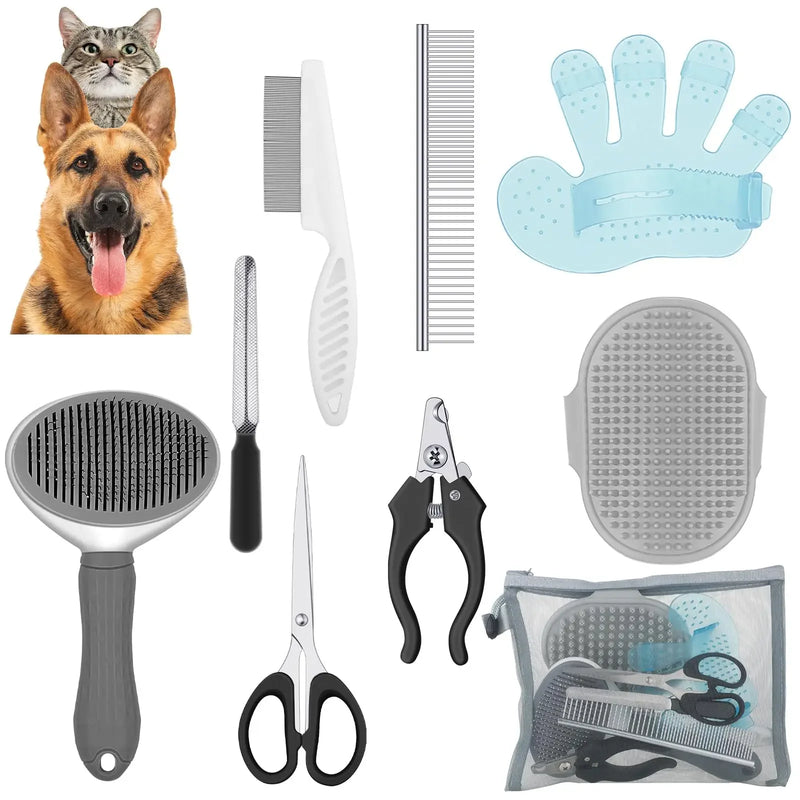 Load image into Gallery viewer, Wood &amp; Stainless Steel Pet Grooming Kit
