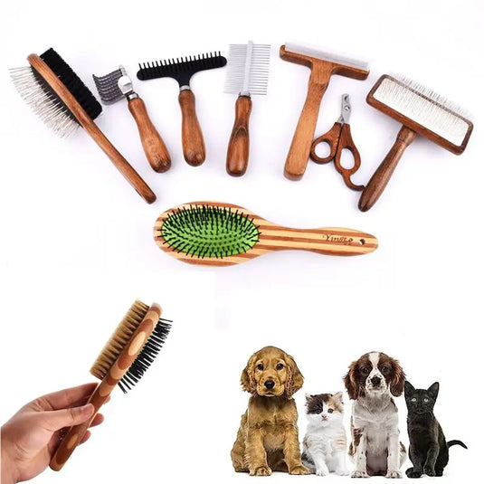 Sustainable Wood & Stainless Steel Pet Grooming Set
