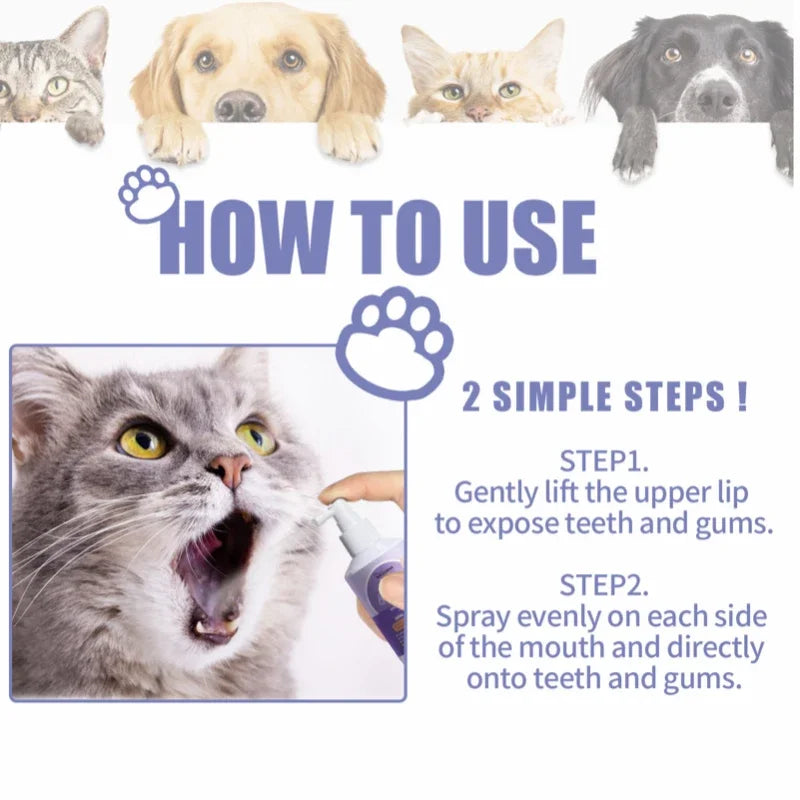 Load image into Gallery viewer, Dog Teeth Cleaning Spray Oral Care Cats Mouth Fresh Remove Tooth Stains Puppy Tartar Removal Deodorant Pet Oral Cleanse Spray
